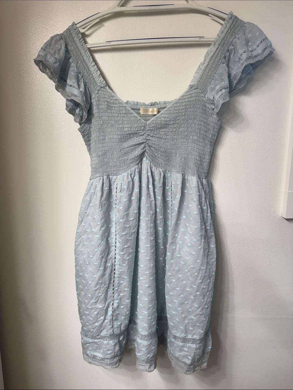 LoveShackFancy Powder Blue Smocked V-Neck Dress